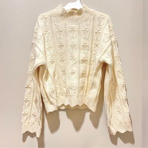 Cider Cream Tulip Turtle Neck floral Knitted oveesized Retro Sweater Medium